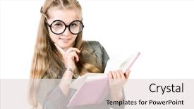  Presentation with girl reading - Presentation design having empty park swing set ready background and a coral colored foreground