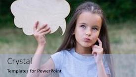  Presentation with thoughts - PPT theme enhanced with pretty-thinking-little-girl-posing background and a light blue colored foreground