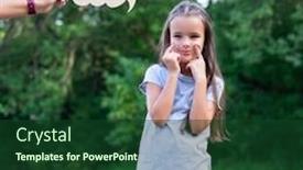 Presentation with comic face - Presentation theme consisting of pretty-thinking-little-girl-puts background and a forest green colored foreground