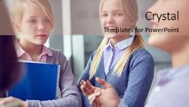  Presentation with chat - Presentation theme enhanced with pretty twins during chat with schoolmates background and a coral colored foreground