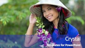  Presentation with flower woman - Presentation theme featuring pretty vietnamese woman wearing background and a royal blue colored foreground
