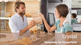  Presentation with waitress - Beautiful slides featuring pretty waitress serving happy customer backdrop and a coral colored foreground
