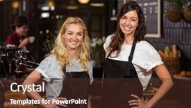  Presentation with college coffee shop - Amazing theme having pretty waitresses posing in front backdrop and a tawny brown colored foreground