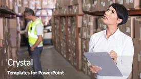  Presentation with inventory management - PPT layouts consisting of pretty warehouse manager checking inventory background and a dark gray colored foreground