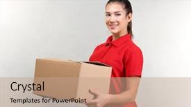  Presentation with warehouse - Theme with pretty-warehouse-worker-with-cardboard background and a  colored foreground