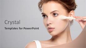  Presentation with beauty cosmetic - PPT theme having pretty-white-model-caring background and a light gray colored foreground