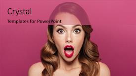  Presentation with mouth jaw bone - Cool new PPT layouts with pretty woman - shocked beautiful lady with opened backdrop and a coral colored foreground