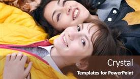  Presentation with teen girl - Amazing slide deck having pretty woman and teen girl are posing in autumn park they are lying on fallen leaves beautiful landscape at fall season backdrop and a tawny brown colored foreground