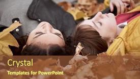  Presentation with teen girl - Slide deck with pretty woman and teen girl are posing in autumn park they are lying on fallen leaves beautiful landscape at fall season background and a tawny brown colored foreground