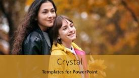  Presentation with fall season - Theme enhanced with pretty woman and teen girl are posing with bunch of maple's leaves in autumn park beautiful landscape at fall season background and a gold colored foreground