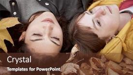  Presentation with fall season - Cool new theme with pretty woman and teen girl are posing in autumn park they are lying on fallen leaves beautiful landscape at fall season backdrop and a tawny brown colored foreground