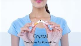  Presentation with cigarette - Colorful presentation design enhanced with pretty woman breaking a cigarette on white background backdrop and a light blue colored foreground