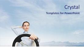  Presentation with steering wheel engineering - Beautiful theme featuring pretty woman driving steering wheel backdrop and a light blue colored foreground