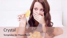  Presentation with eating disorder - Theme featuring pretty woman eating potato chips background and a coral colored foreground