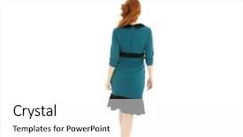  Presentation with formal - PPT theme having pretty woman formal dressed walking away in studio isolated over white background background and a white colored foreground