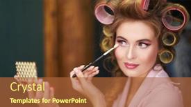  Presentation with makeup artist - Slides with pretty-woman-girl-doing-makeup background and a red colored foreground