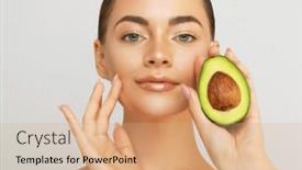  Presentation with beauty makeup - PPT layouts featuring pretty-woman-holds-half background and a  colored foreground