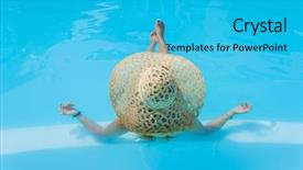  Presentation with resort - Slide deck consisting of pretty woman in a hat enjoying a swimming pool at the resort background and a cyan colored foreground
