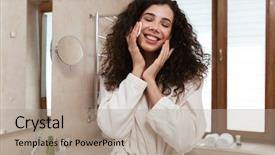  Presentation with home care - Beautiful presentation design featuring pretty woman in bathroom take backdrop and a  colored foreground