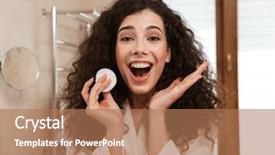  Presentation with skin care - Slide set featuring pretty woman in bathroom take background and a  colored foreground