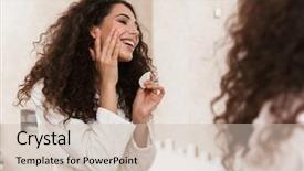  Presentation with skin care for men and women - Cool new slide deck with pretty woman in bathroom take backdrop and a  colored foreground