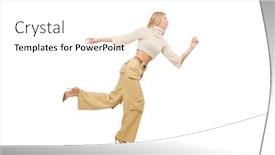  Trousers PPT template - Beautiful PPT layouts featuring pretty-woman-in-beige-trousers backdrop and a white colored foreground