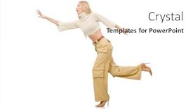  Presentation with trousers - PPT layouts with pretty woman in beige trousers isolated on white background and a white colored foreground