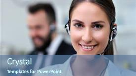  Presentation with call center - Theme enhanced with contact centre - picture showing pretty woman background and a  colored foreground