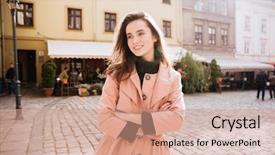  Presentation with china clothes washing - PPT layouts enhanced with pretty woman in warm clothes background and a coral colored foreground