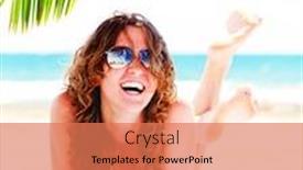  Presentation with palm tree - PPT layouts consisting of pretty woman is lying on beach under palm tree background and a coral colored foreground
