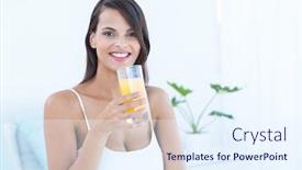  Presentation with looking glass - Beautiful PPT layouts featuring woman looking at camera holding backdrop and a sky blue colored foreground