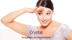  Presentation with forward - Colorful theme enhanced with pretty woman looking forward and having put her palm to forehead backdrop and a lemonade colored foreground