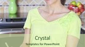  Presentation with salad - Beautiful theme featuring pretty-woman-mixing-salad backdrop and a soft green colored foreground