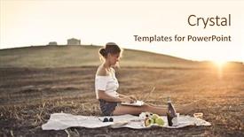  Presentation with bbq picnic - Presentation with pretty woman on a picnic background and a cream colored foreground