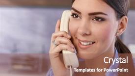  Presentation with happy trails - PPT theme having pretty woman on landline phone background and a red colored foreground