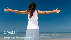  Presentation with summer sun - Slide set with pretty-woman-on-the-ocean background and a  colored foreground