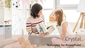  Presentation with pretty girl - Colorful presentation enhanced with pretty-woman-opening-box backdrop and a soft green colored foreground