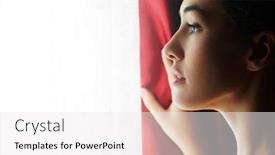  Presentation with curtains - PPT theme featuring pretty woman opening red curtains background and a white colored foreground
