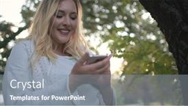  Presentation with mobile technology - Slide set with pretty-woman-plus-size-hold background and a gray colored foreground