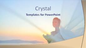  Presentation with wedding white - Presentation design featuring pretty woman posing in white wedding dress on santorini island greece background and a sky blue colored foreground