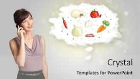  Presentation with healthy - Slide set having pretty-woman-presenting-a-cloud background and a light gray colored foreground