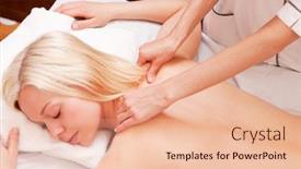  Presentation with shoulder - Amazing PPT layouts having pretty woman receiving a shoulder massage at a spa - shallow depth of field focus on massage hands backdrop and a lemonade colored foreground