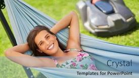  Presentation with relaxing - Cool new presentation theme with pretty-woman-relaxing-in-hammock backdrop and a light blue colored foreground