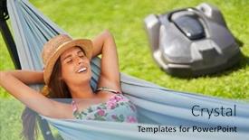  Presentation with sensuality woman black angel relaxing - PPT theme enhanced with pretty-woman-relaxing-in-hammock background and a light blue colored foreground