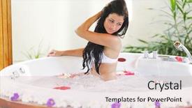  Presentation with flower woman - Theme consisting of pretty woman relaxing in jacuzzi background and a soft green colored foreground