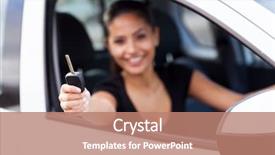  Presentation with intelligent car intelligent vehicle and - Beautiful theme featuring pretty woman showing car key inside new vehicle backdrop and a coral colored foreground