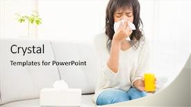  Presentation with sneezing - Theme featuring pretty woman sneezing on couch at home in living room background and a sky blue colored foreground