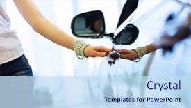  Presentation with woman car driver map - Audience pleasing slides consisting of pretty woman standing near car backdrop and a sky blue colored foreground