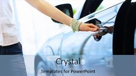  Presentation with woman car driver map - Slide set having pretty woman standing near car background and a light blue colored foreground