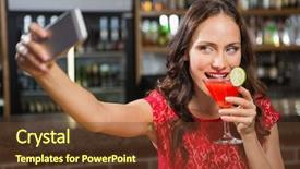  Presentation with pub - Amazing theme having pretty woman taking a selfie with her cocktail in a pub backdrop and a tawny brown colored foreground